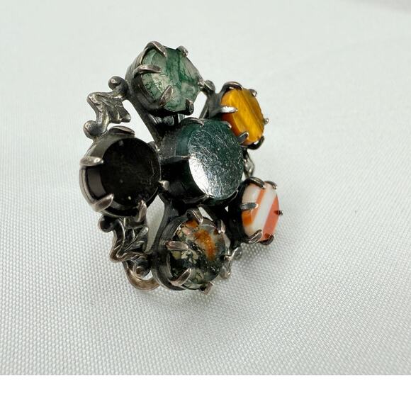 Antique Style Scottish Agate Pebble Jewelry Sterling Silver Earrings Victorian - Picture 4 of 10